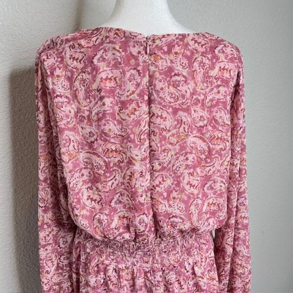 Aqua Pink Metallic Chiffon Paisley Ruffle Mini Dress Size Large - Picture 7 of 16